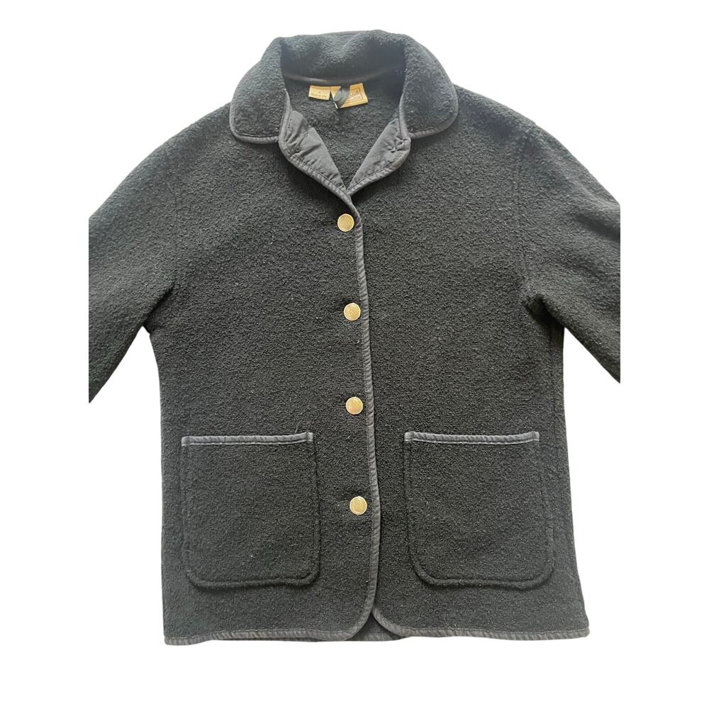 Vtg 90s Woolrich Boiled Wool Jacket Women Small Black Cardigan Button Chore Coat
